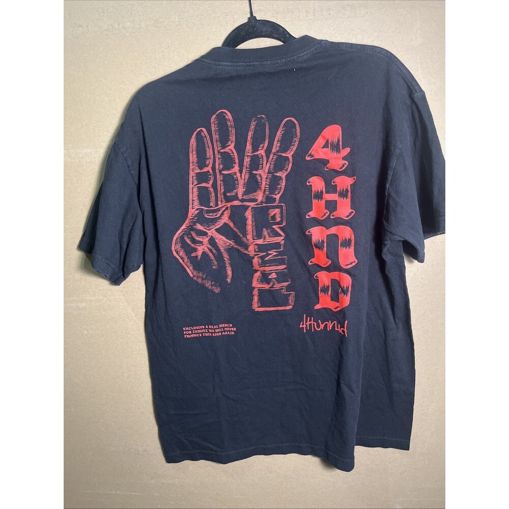 4hunnid Men Shirt LARGE Black Graphic 4 Real Hand Logo Short Sleeve(33)